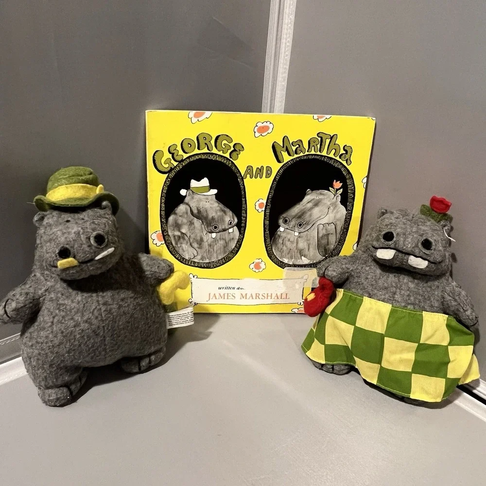 Vintage Crocodile Creek George and Martha Hippo Beanbag Felt Plush Toys Set 1999